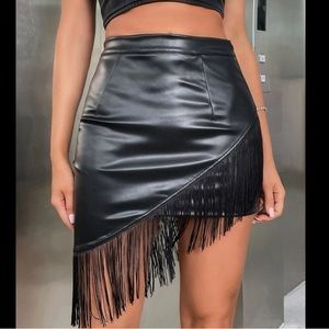 Sexy fringe asymmetrical mini skirt - PU leather